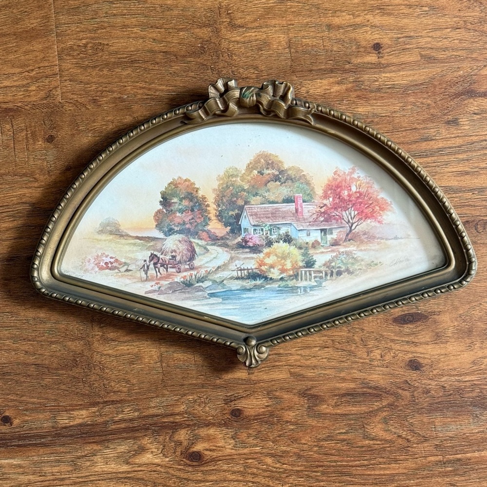 Homco 1980s vintage ornate fan shaped farmhouse print wall decor - Picture 1 of 7